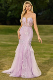 Purple 3D Floral Strapless Lace Mermaid Prom Dress