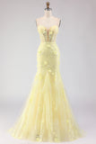 Purple Strapless Lace Mermaid Prom Dress With 3D Flowers