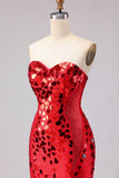 Sparkly Red Mermaid Strapless Beaded Prom Dress