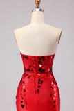 Sparkly Red Mermaid Strapless Beaded Prom Dress