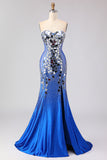 Sparkly Red Mermaid Strapless Beaded Prom Dress