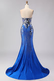 Sparkly Red Mermaid Strapless Beaded Prom Dress