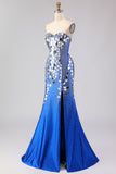 Sparkly Red Mermaid Strapless Beaded Prom Dress