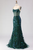 Sparkly Dark Green Corset Mermaid Maxi Prom Dress