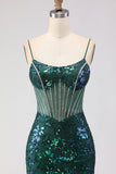 Sparkly Dark Green Corset Mermaid Maxi Prom Dress