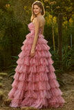 Strapless Tiered Black Floral Cut Out Prom Dress with Bows