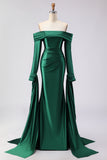 Dark Green Mermaid Off the Shoulder Satin Prom Dress