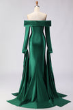 Dark Green Mermaid Off the Shoulder Satin Prom Dress