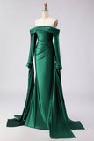Dark Green Mermaid Off the Shoulder Satin Prom Dress