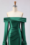 Dark Green Mermaid Off the Shoulder Satin Prom Dress