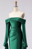 Dark Green Mermaid Off the Shoulder Satin Prom Dress