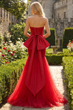 Glitter Red Mermaid Sweetheart Corset Prom Dress With Bow