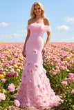 Pink Off the Shoulder Mermaid Prom Dress with Appliques