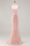 Mermaid Sweetheart Blush Sequin Corset Prom Dress