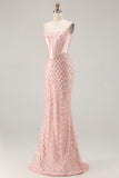Mermaid Sweetheart Blush Sequin Prom Dress With Beadings