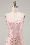 Mermaid Sweetheart Blush Sequin Prom Dress With Beadings