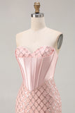 Mermaid Sweetheart Blush Sequin Prom Dress With Beadings