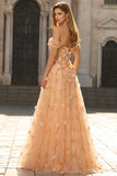 Off the Shoulder Floral Appliqued Green A Line Prom Dress
