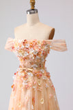 Off the Shoulder Appliqued Green Floral A Line Prom Dress