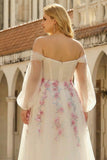 White Off the Shoulder Appliqued Plus Size Wedding Dress