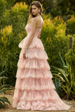 Strapless Lilac Tiered Corset Prom Dress with Ruffles