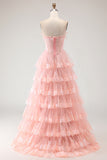 Strapless Lilac Tiered Corset Prom Dress with Ruffles