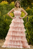 Strapless Lilac Tiered Corset Prom Dress with Ruffles