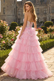 Blue Sweetheart Princess Corset Sequin Prom Dress With Ruffles