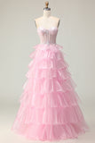Blue Sweetheart Princess Corset Sequin Prom Dress With Ruffles
