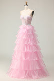 Blue Sweetheart Princess Corset Sequin Prom Dress With Ruffles