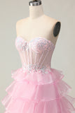 Blue Sweetheart Princess Corset Sequin Prom Dress With Ruffles