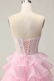 Blue Sweetheart Princess Corset Sequin Prom Dress With Ruffles