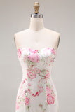 Elegant White Pink Floral Mermaid Maxi Prom Dress