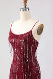 Sparkly Burgundy Mermaid Maxi Prom Dress