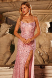 Sparkly Burgundy Mermaid Maxi Prom Dress