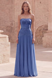 Strapless Yellow A Line Appliqued Maxi Prom Dress