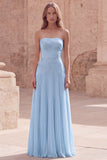 Strapless Yellow A Line Appliqued Maxi Prom Dress