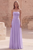 Strapless Yellow A Line Appliqued Maxi Prom Dress