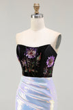 Sparkly Black Lilac Strapless Mermaid Prom Dress With Lace Up Back