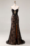 Rose Black Mermaid Strapless Beaded Prom Dress