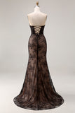 Rose Black Mermaid Strapless Beaded Prom Dress