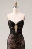 Rose Black Mermaid Strapless Beaded Prom Dress