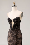 Rose Black Mermaid Strapless Beaded Prom Dress