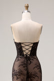 Rose Black Mermaid Strapless Beaded Prom Dress