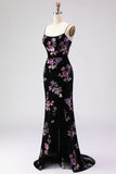 Black Mermaid Lace Up Back Sequin Prom Dress With Slit