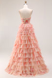 Tiered Spaghetti Straps Sunset Cut Out Prom Dress with Bows