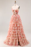 Tiered Spaghetti Straps Sunset Cut Out Prom Dress with Bows