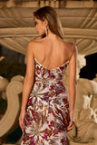 Sparkly Strapless Mermaid Jacquard Fuchsia Prom Dress