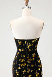 Black Golden Sequin Mermaid Strapless Prom Dress With Slit