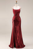 Dark Red Appliqued Corset Mermaid Ruched Prom Dress